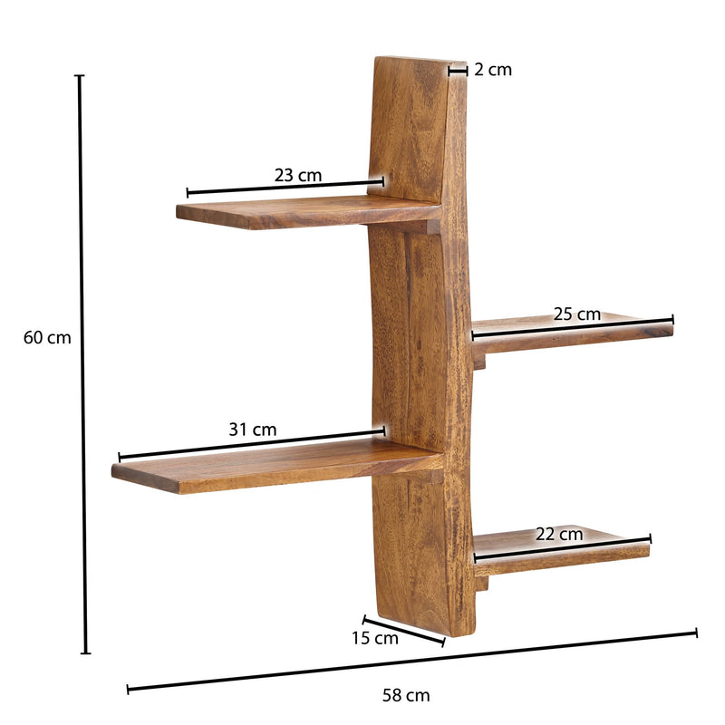 Wandregal Baum-Form Sheesham Massivholz 58x60x15cm Modern