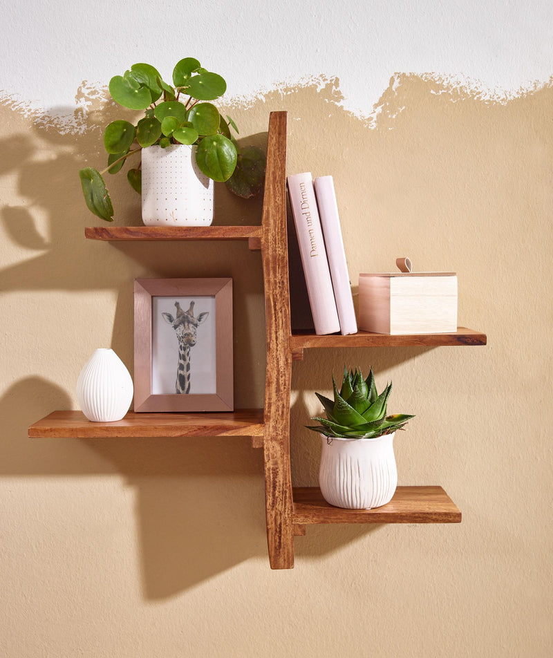 Wandregal Baum-Form Sheesham Massivholz 58x60x15cm Modern