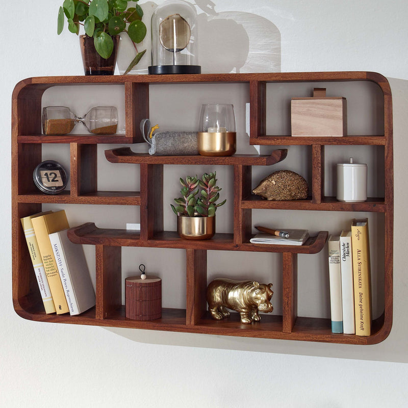 Wandregal 80x55x15cm Sheesham Massivholz Modern Schwebend Wohnzimmer