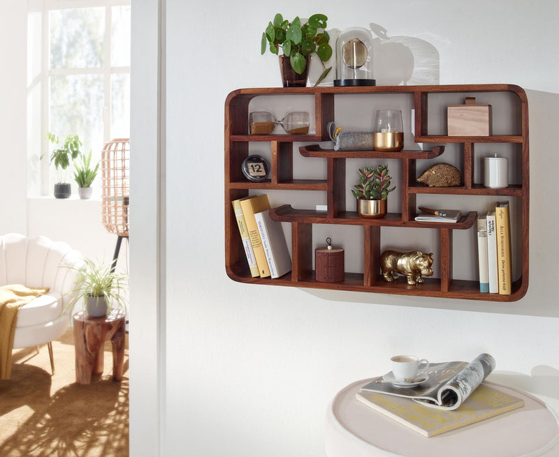 Wandregal 80x55x15cm Sheesham Massivholz Modern Schwebend Wohnzimmer