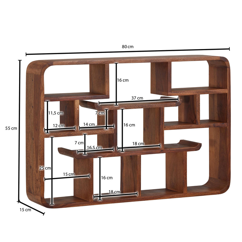Wandregal 80x55x15cm Sheesham Massivholz Modern Schwebend Wohnzimmer