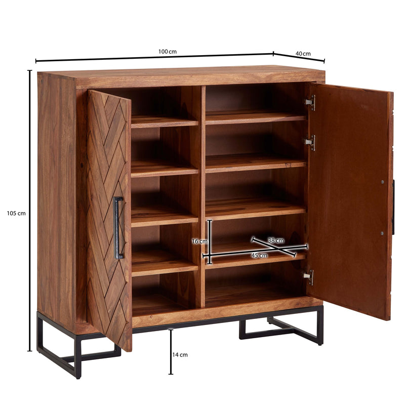 Schuhschrank Sheesham Massivholz 100x105x40cm Flurkommode Ablage