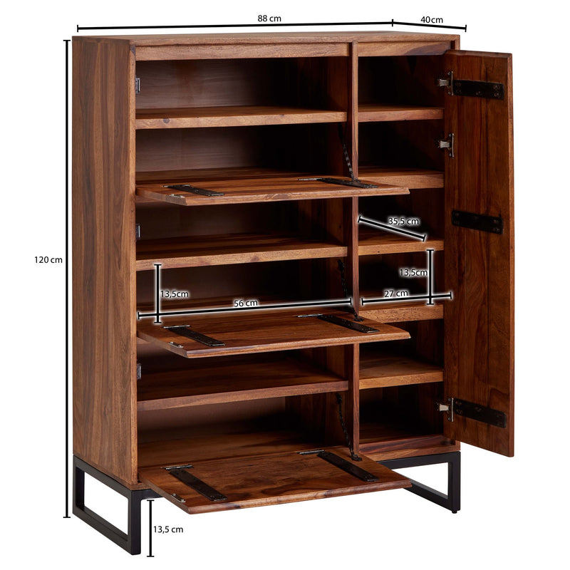 Schuhschrank Sheesham Massivholz 88x120x40cm Flurkommode geschlossen