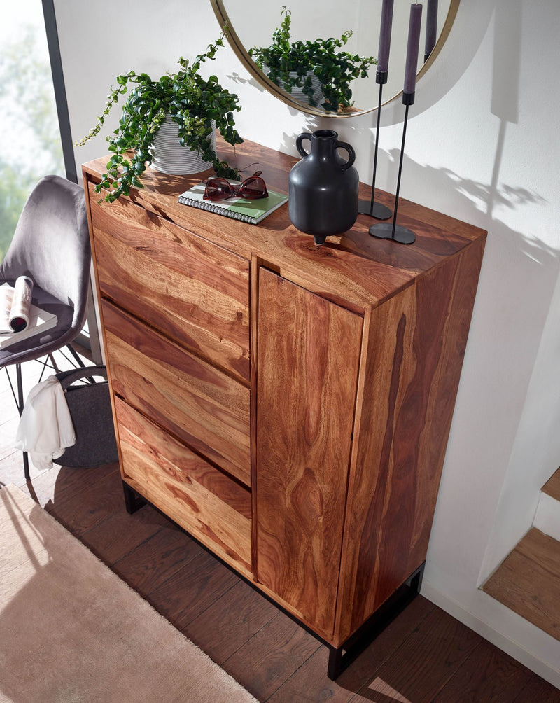 Schuhschrank Sheesham Massivholz 88x120x40cm Flurkommode geschlossen