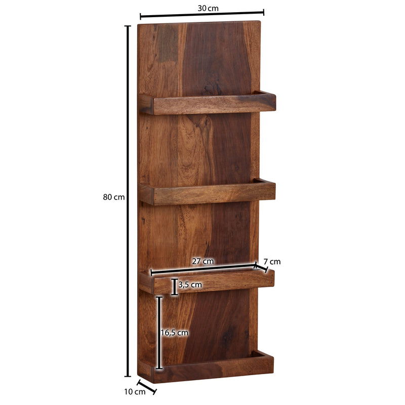Wandregal 30x80x10cm Sheesham Massivholz Modern Schwebend Wohnzimmer