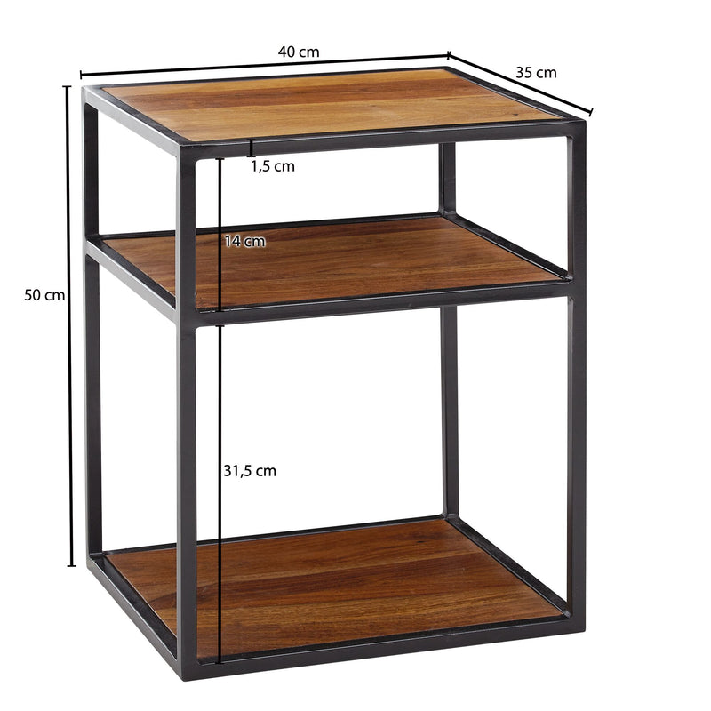 Nachttisch Sheesham Massivholz Metall 40x50x35cm Industrial Stauraum