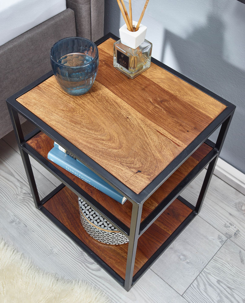 Nachttisch Sheesham Massivholz Metall 40x50x35cm Industrial Stauraum