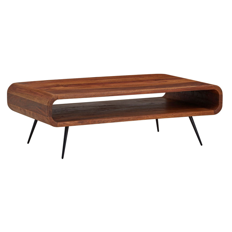 Couchtisch Sheesham Massivholz Metall 90x55x30cm mit Stauraum Modern