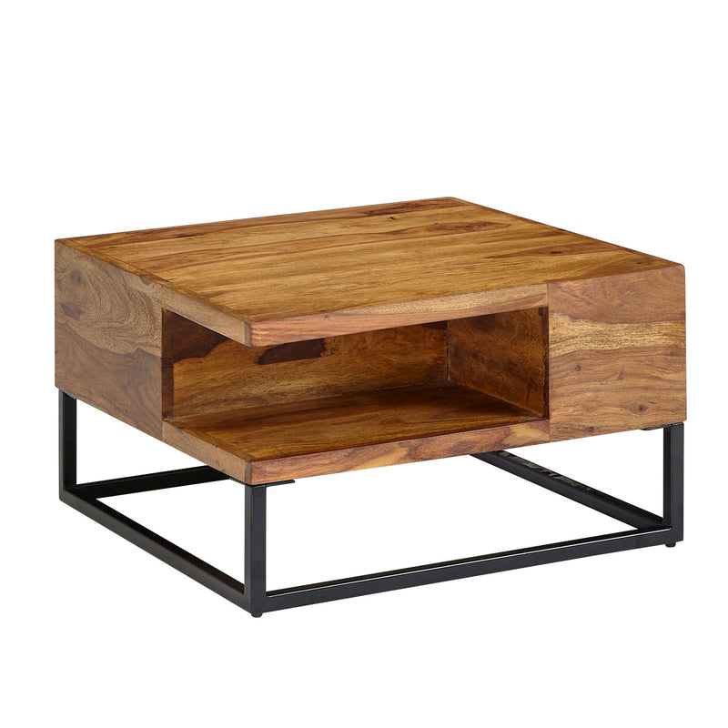 Couchtisch Sheesham Massivholz Metall 60x60x34,5cm mit Stauraum Modern