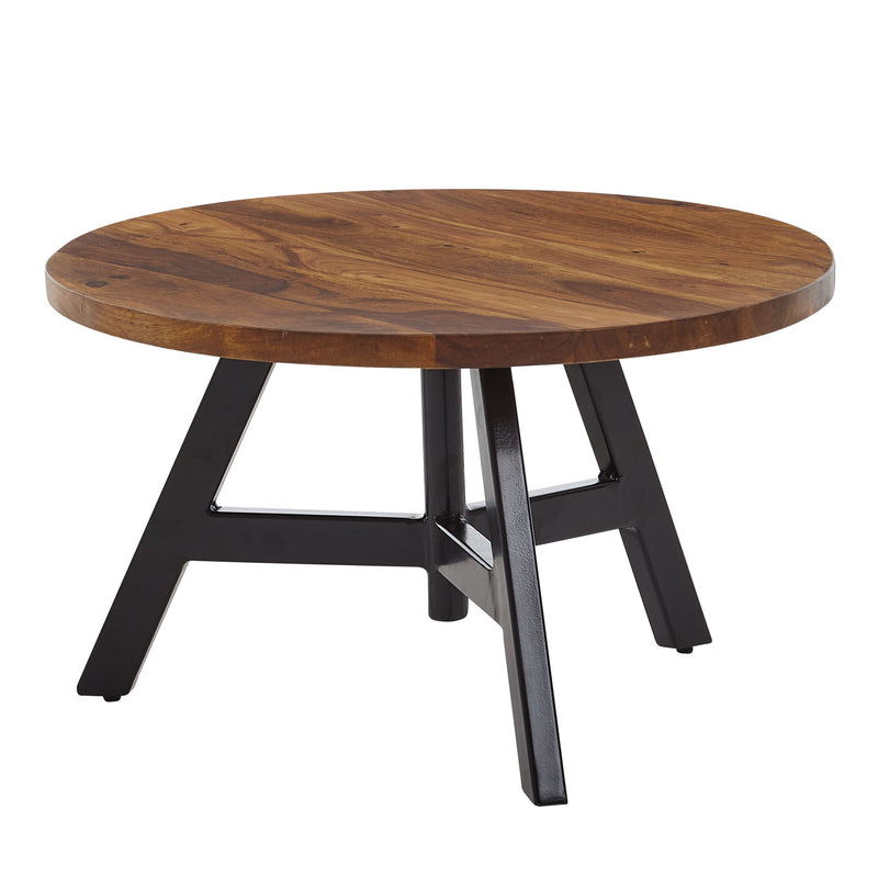 Couchtisch 60x60x35cm Sheesham Massivholz Metall Rund Modern
