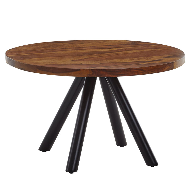 Couchtisch 60x60x35cm Sheesham Massivholz Metall Rund Modern