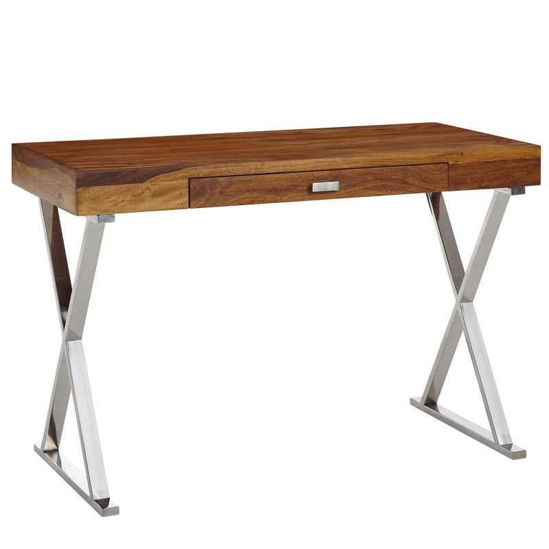 Schreibtisch 120x55x78cm Sheesham Massivholz Metall Chrom mit Schublade