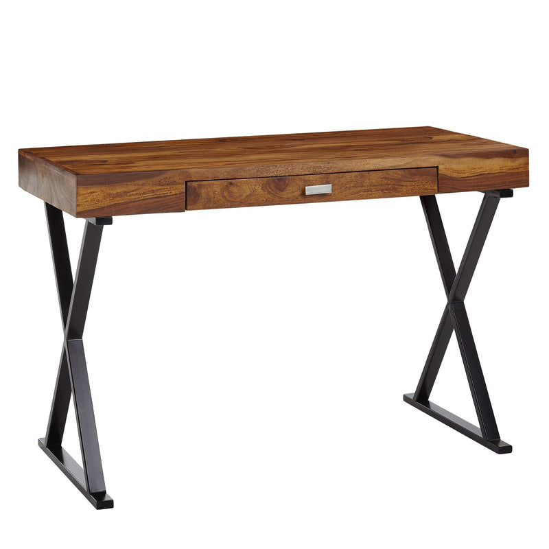 Schreibtisch 120x55x78cm Sheesham Massivholz Metall Schwarz mit Schublade