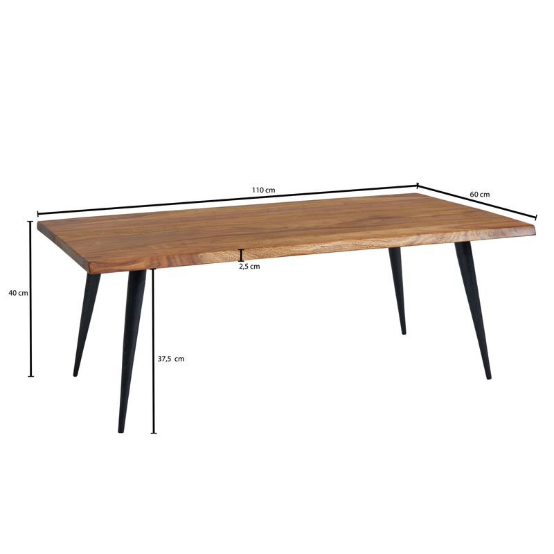 Couchtisch 110x60x40cm Sheesham Massivholz Baumkante Metallgestell Modern