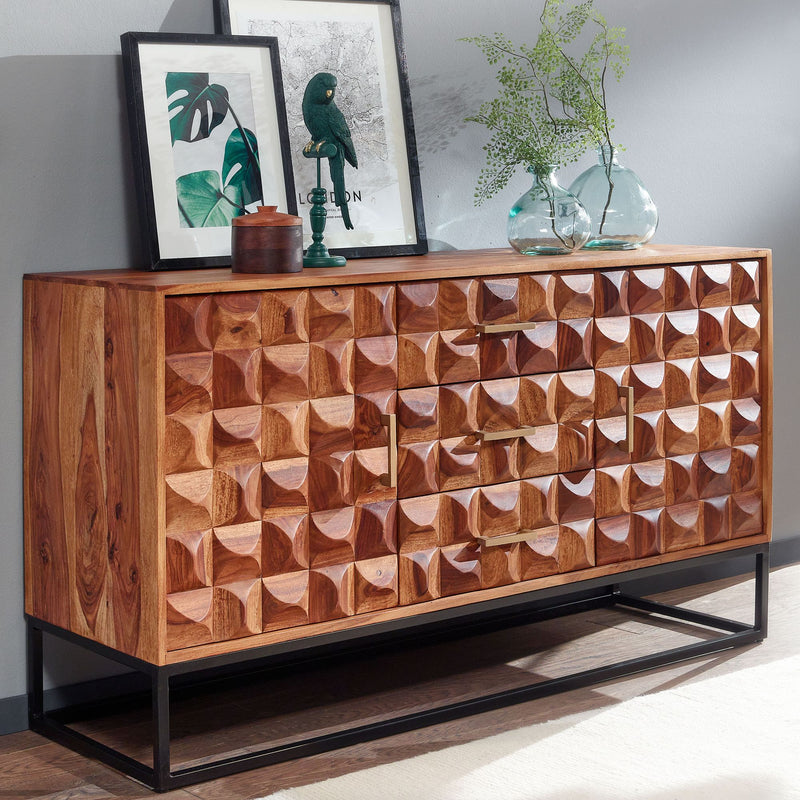 Sideboard 145x81x45cm Sheesham Massivholz Metall Industrial Schubladen