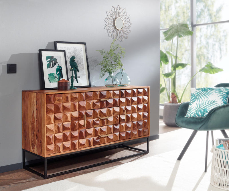 Sideboard 145x81x45cm Sheesham Massivholz Metall Industrial Schubladen