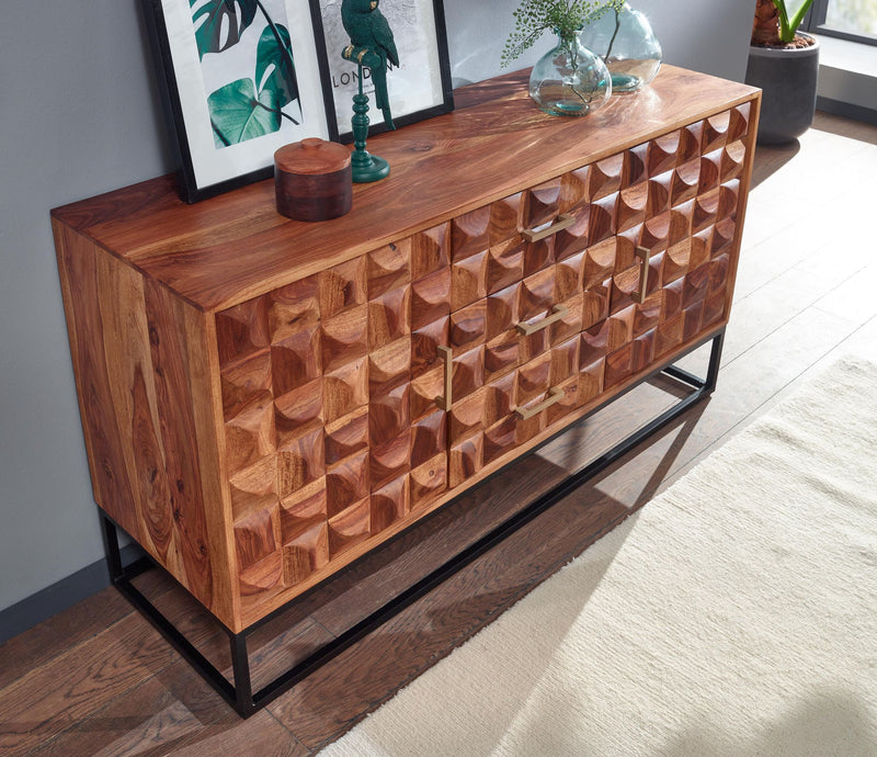 Sideboard 145x81x45cm Sheesham Massivholz Metall Industrial Schubladen