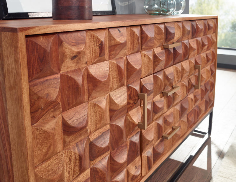 Sideboard 145x81x45cm Sheesham Massivholz Metall Industrial Schubladen