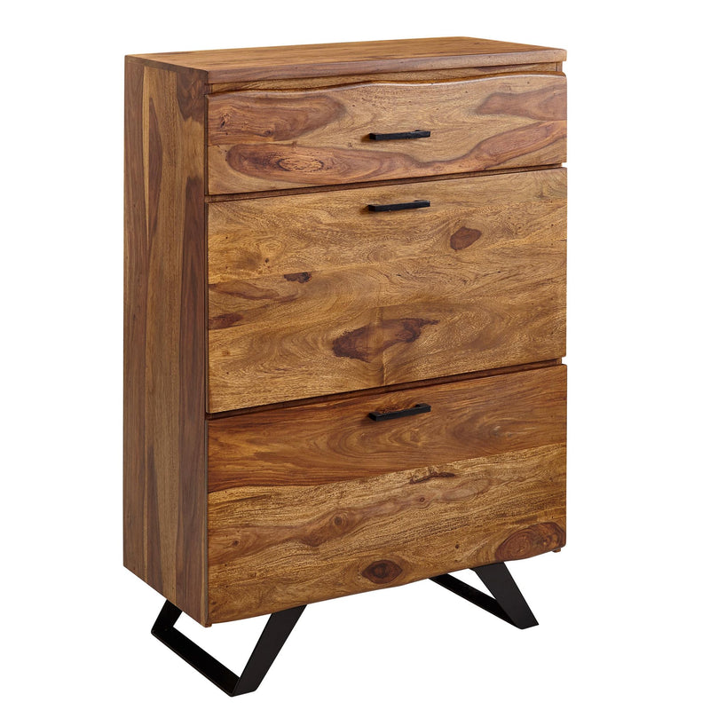 Kommode 80x120x41,5cm Sheesham Massivholz Metall Baumkante Modern