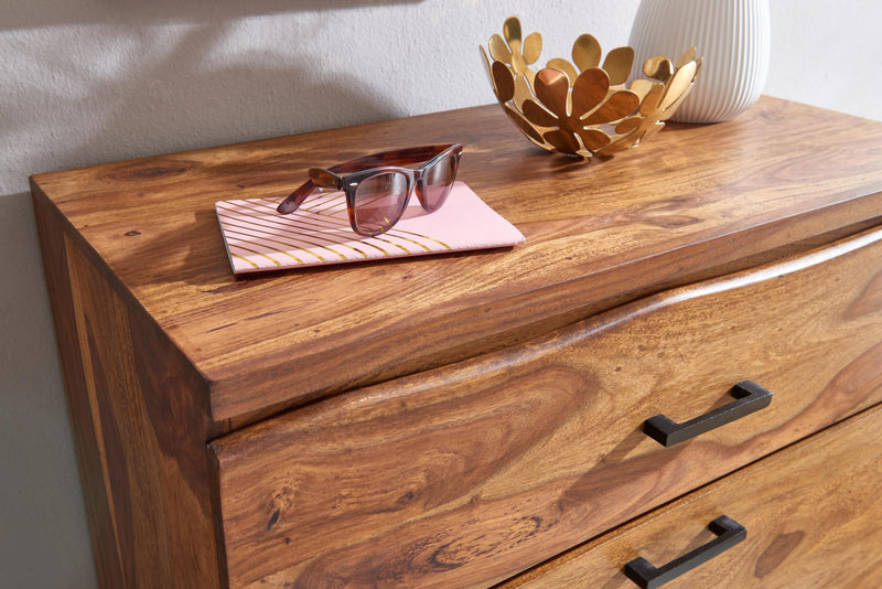 Kommode 80x120x41,5cm Sheesham Massivholz Metall Baumkante Modern