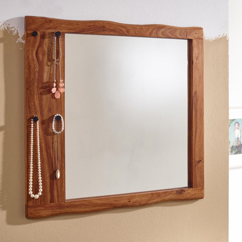 Wandspiegel Sheesham Massivholz 80x80cm Baumkante Modern Flurspiegel