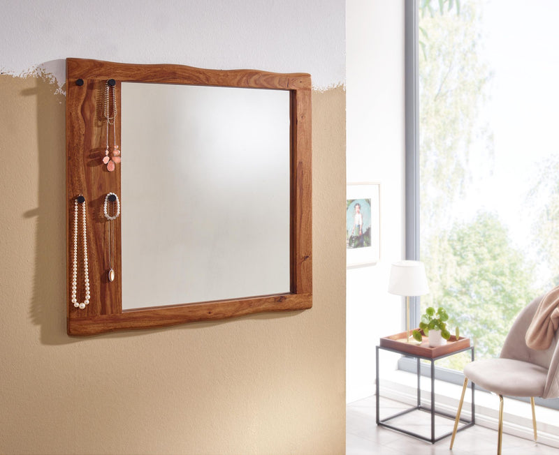 Wandspiegel Sheesham Massivholz 80x80cm Baumkante Modern Flurspiegel