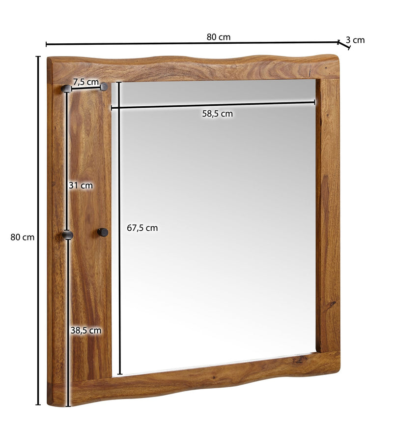 Wandspiegel Sheesham Massivholz 80x80cm Baumkante Modern Flurspiegel