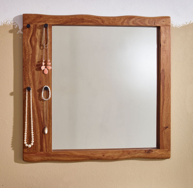Wandspiegel Sheesham Massivholz 80x80cm Baumkante Modern Flurspiegel