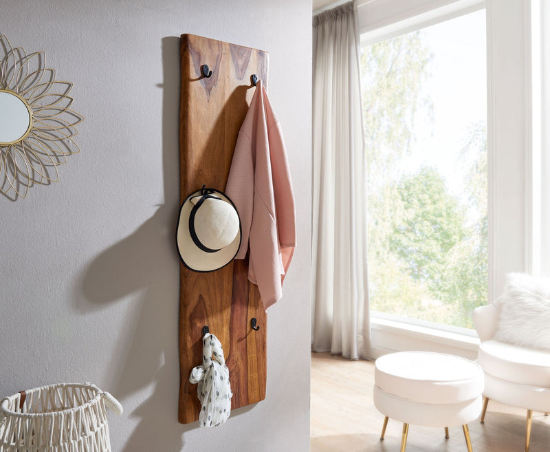 Wandgarderobe Sheesham Massivholz Metall 40x140cm Baumkante Hakenleiste