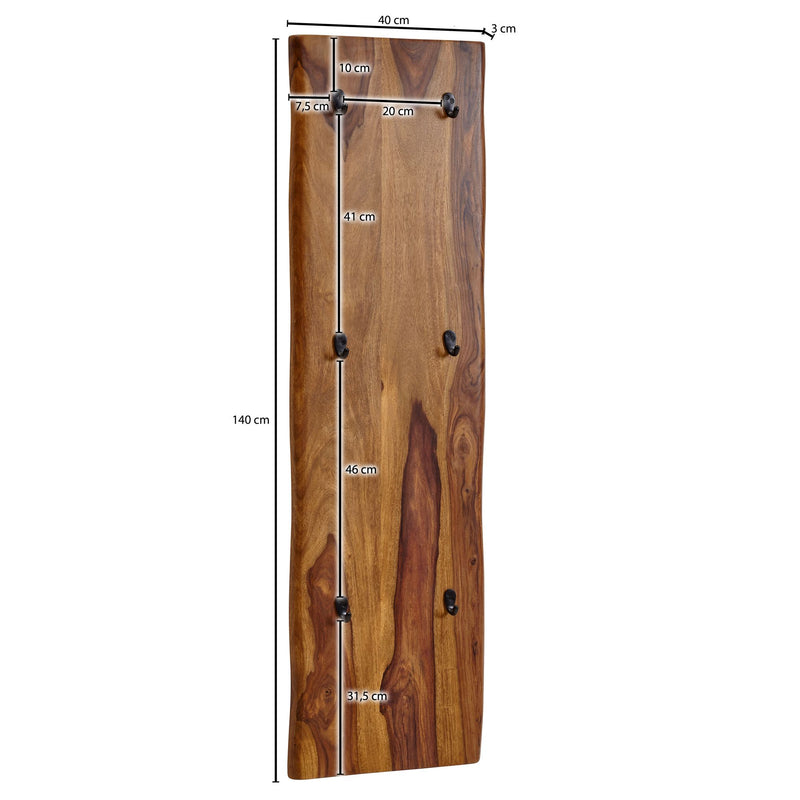 Wandgarderobe Sheesham Massivholz Metall 40x140cm Baumkante Hakenleiste