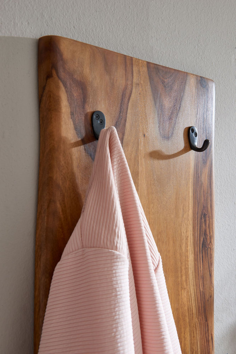 Wandgarderobe Sheesham Massivholz Metall 40x140cm Baumkante Hakenleiste