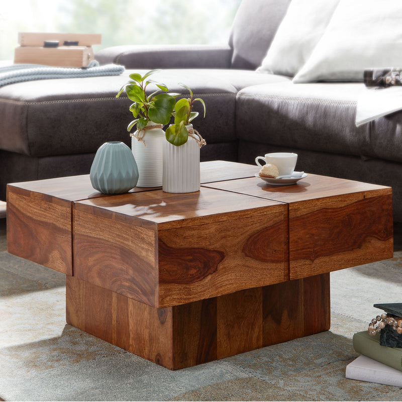 Couchtisch Sheesham Massivholz 57,5x57,5x30cm Quadratisch Modern