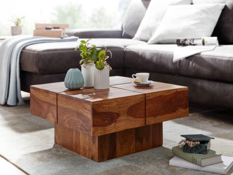 Couchtisch Sheesham Massivholz 57,5x57,5x30cm Quadratisch Modern