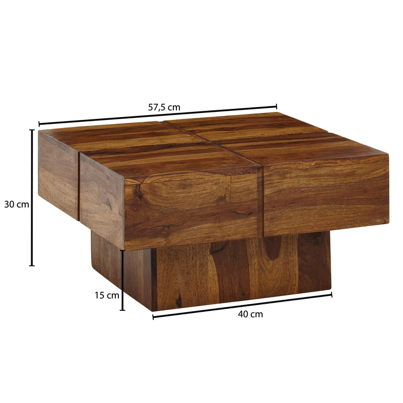 Couchtisch Sheesham Massivholz 57,5x57,5x30cm Quadratisch Modern