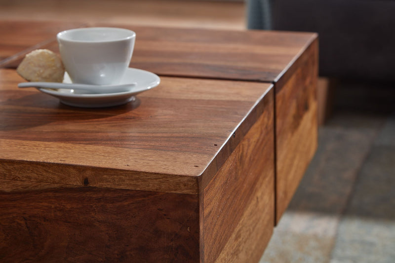 Couchtisch Sheesham Massivholz 57,5x57,5x30cm Quadratisch Modern