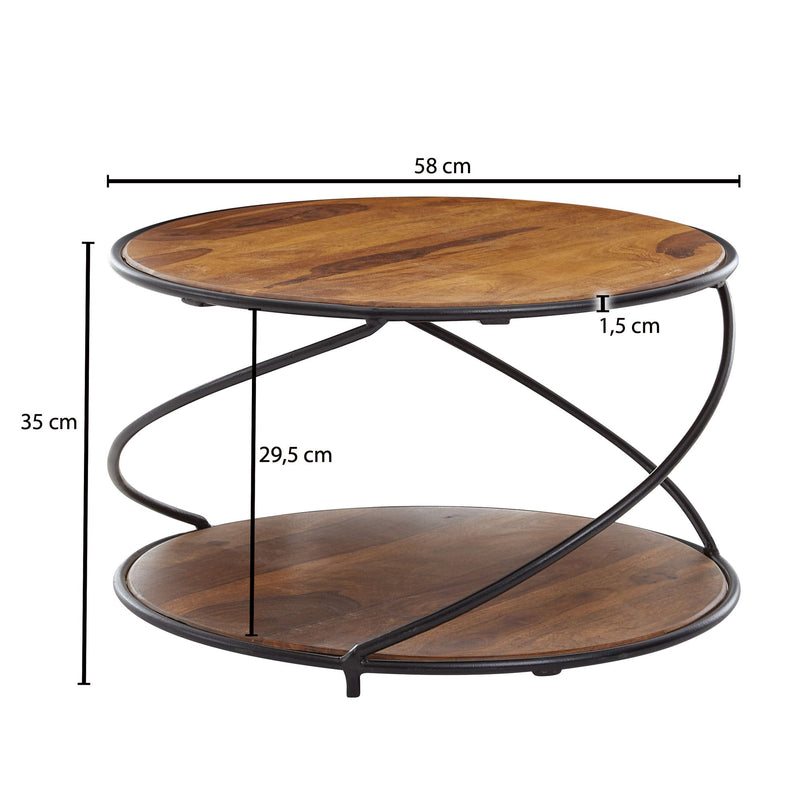 Couchtisch Sheesham Massivholz Metall Rund 58x58x35cm Modern Stauraum
