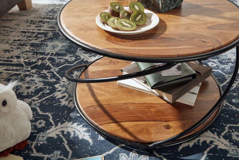 Couchtisch Sheesham Massivholz Metall Rund 58x58x35cm Modern Stauraum