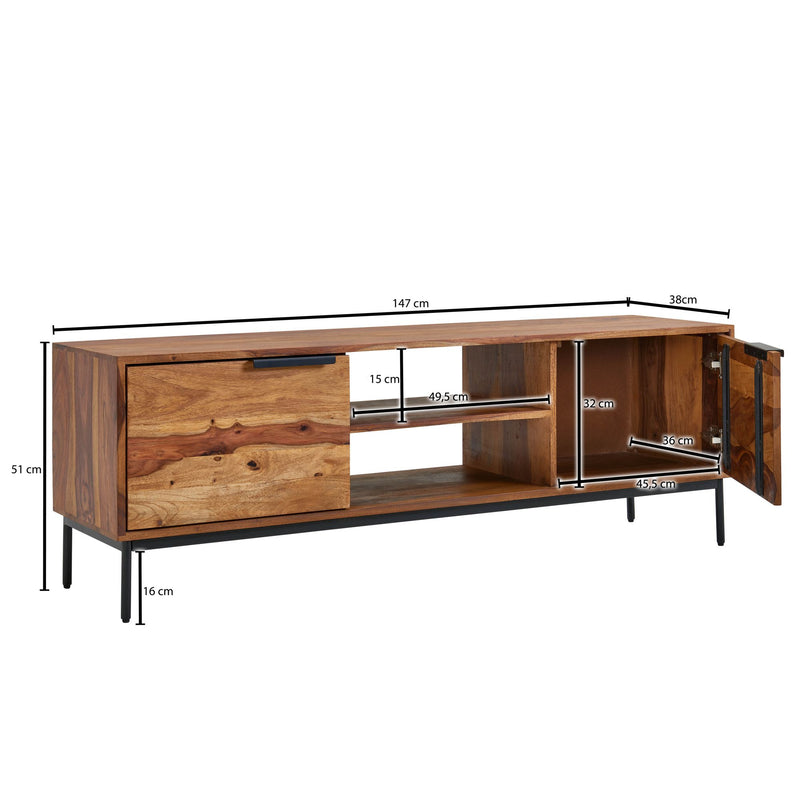 Lowboard Sheesham Massivholz 147x51x38cm TV-Kommode Modern