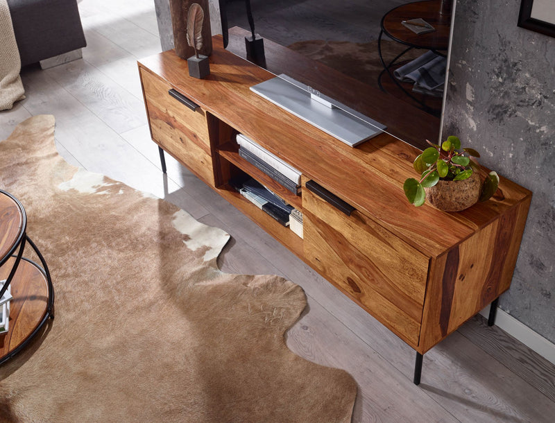 Lowboard Sheesham Massivholz 147x51x38cm TV-Kommode Modern