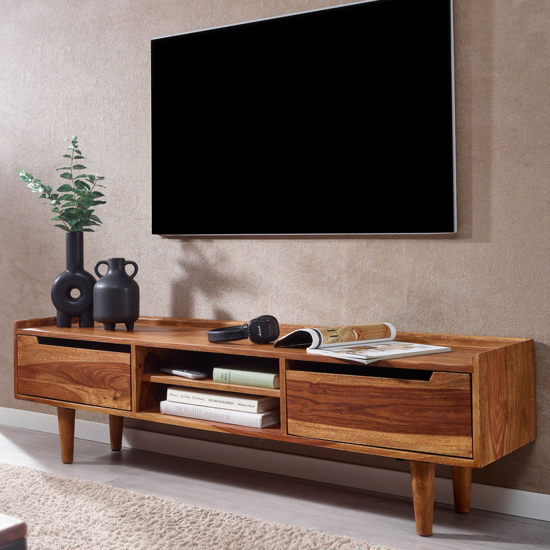 Lowboard Sheesham Massivholz 145x43x35cm TV-Kommode Modern