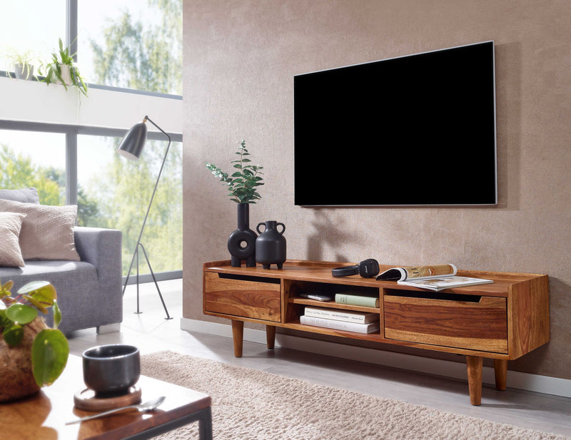 Lowboard Sheesham Massivholz 145x43x35cm TV-Kommode Modern