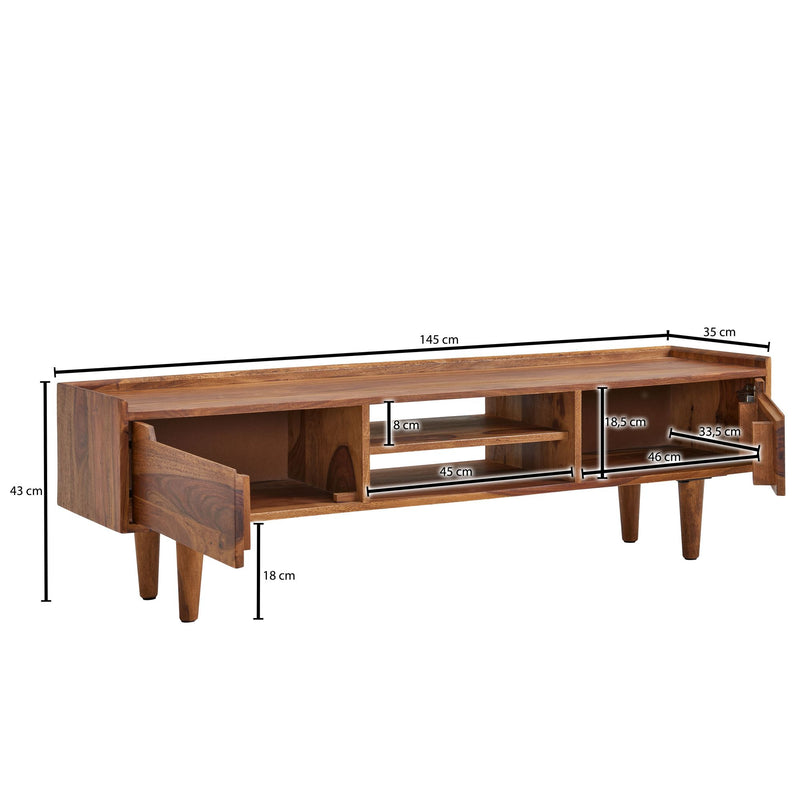 Lowboard Sheesham Massivholz 145x43x35cm TV-Kommode Modern
