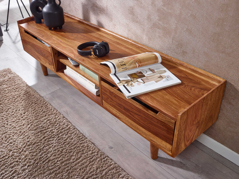 Lowboard Sheesham Massivholz 145x43x35cm TV-Kommode Modern