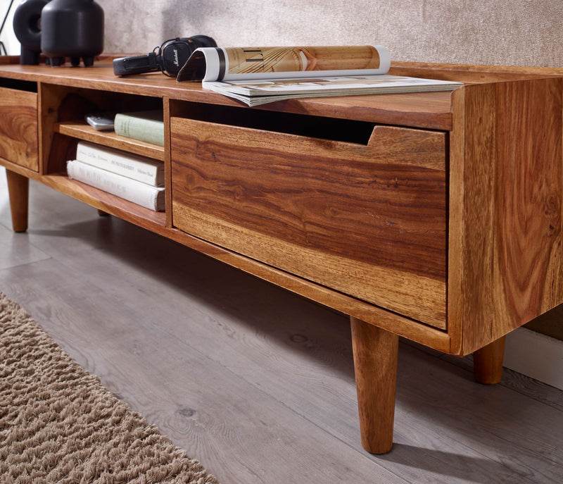 Lowboard Sheesham Massivholz 145x43x35cm TV-Kommode Modern
