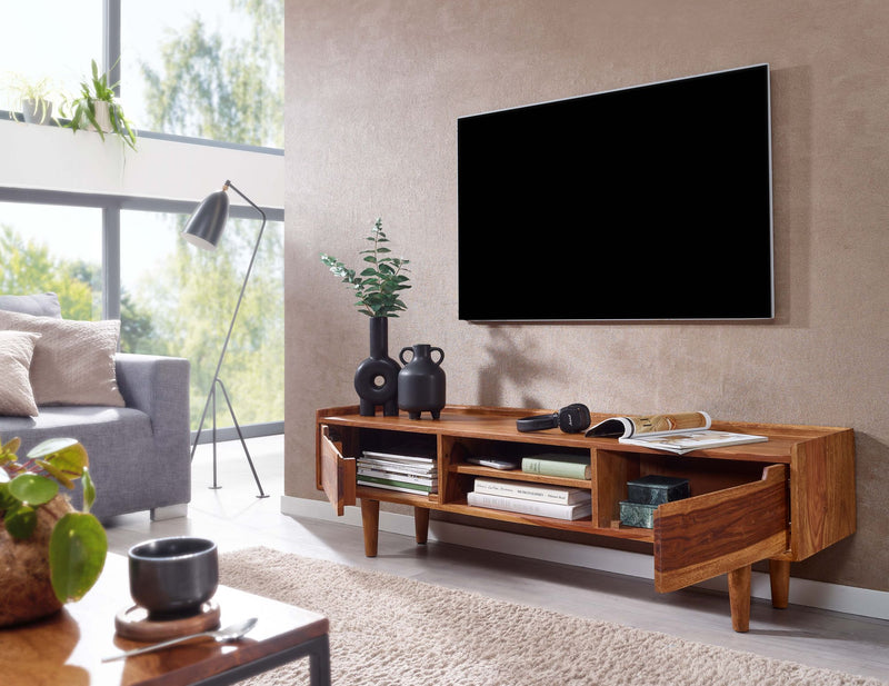 Lowboard Sheesham Massivholz 145x43x35cm TV-Kommode Modern