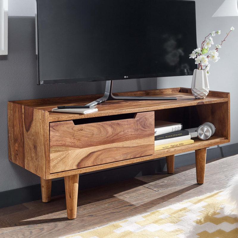 Lowboard Sheesham Massivholz 95x44x34cm TV-Kommode Schiebetür Modern