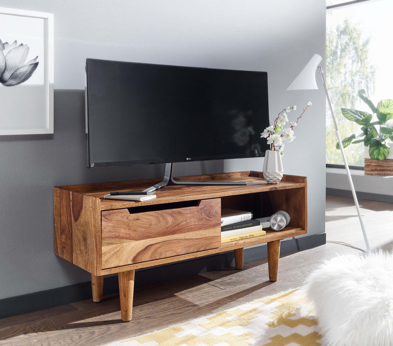 Lowboard Sheesham Massivholz 95x44x34cm TV-Kommode Schiebetür Modern