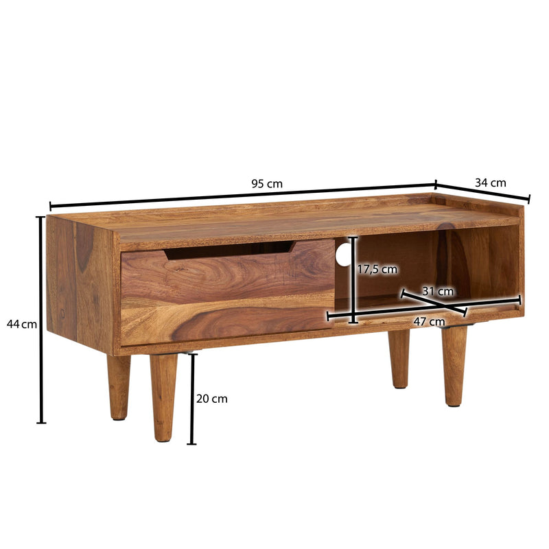 Lowboard Sheesham Massivholz 95x44x34cm TV-Kommode Schiebetür Modern