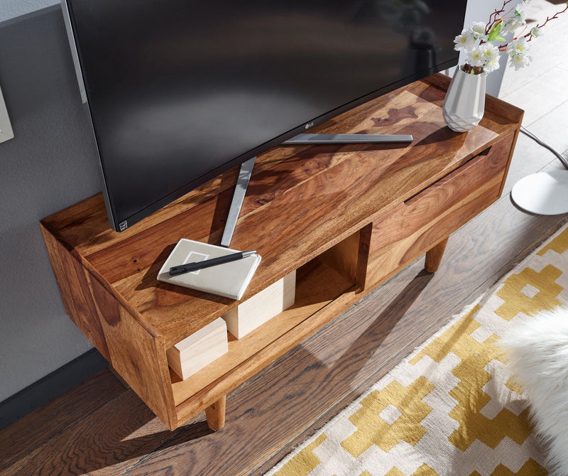 Lowboard Sheesham Massivholz 95x44x34cm TV-Kommode Schiebetür Modern