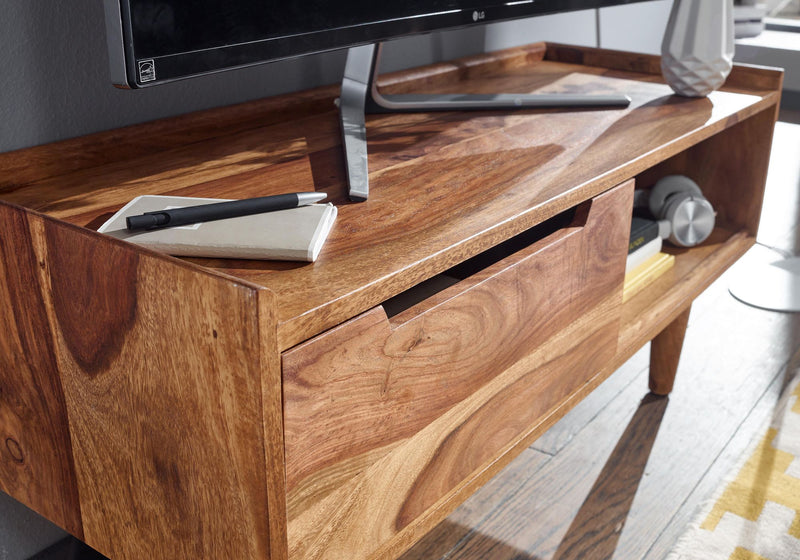 Lowboard Sheesham Massivholz 95x44x34cm TV-Kommode Schiebetür Modern